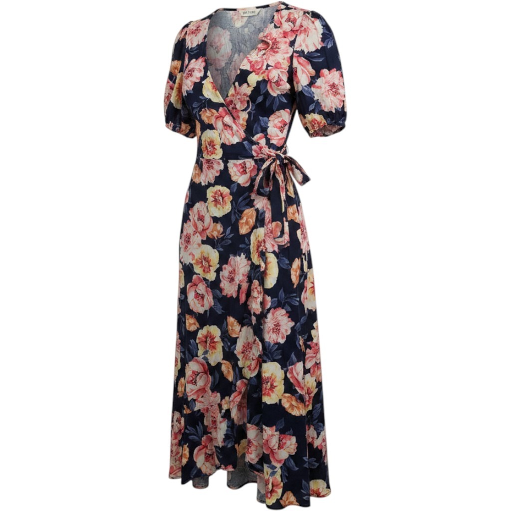 Boho Cottagecore Old Navy Womens L Tall Navy Blue Floral Ruffle Wrap Maxi Dress